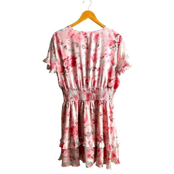 Bow-Tie Front Layered Pink Floral Layered Frill Dress Size Large NWOT 5 0446 - Picture 9 of 11